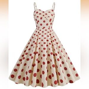 Cream Red Polka Dot Sleeveless Fit-and-Flare Dress